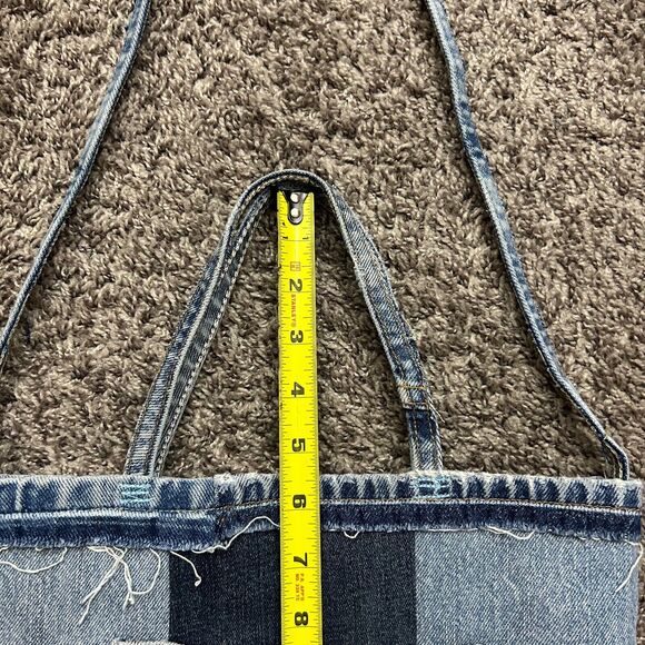 Handmade Denim Mini Bag Patchwork Tote Bag Vintage Jeans Faded Blue 3x10x12 - Picture 10 of 12